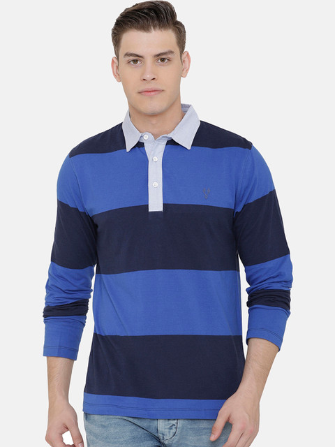 

VUDU Men Blue Striped Polo Collar T-shirt