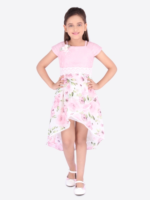 

CUTECUMBER Girls Pink Floral Printed Fit and Flare Dress