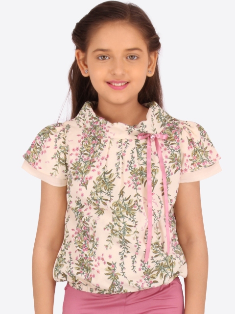 

CUTECUMBER Girls Cream & Green Printed Blouson Top