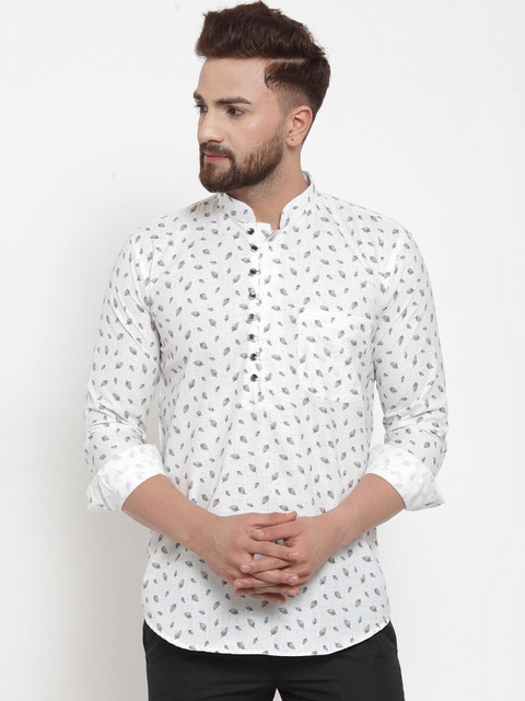 

KLOTTHE Men White Printed Straight Kurta