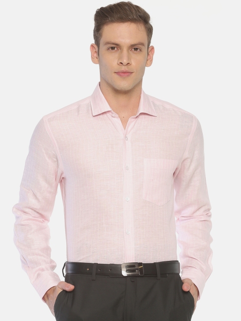 

Linen Club Men Pink Regular Fit Striped Formal Linen Shirt