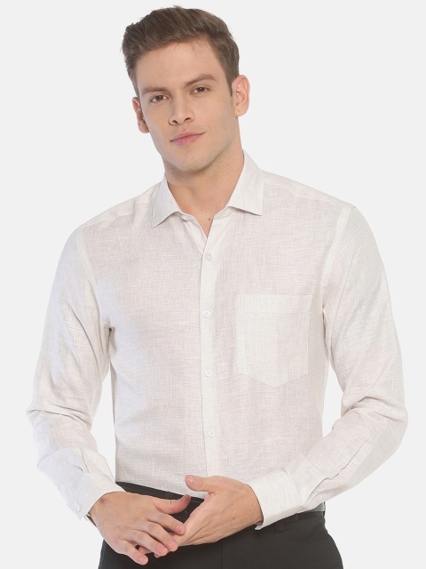 

Linen Club Men Off-White Regular Fit Self Design Formal Shirt