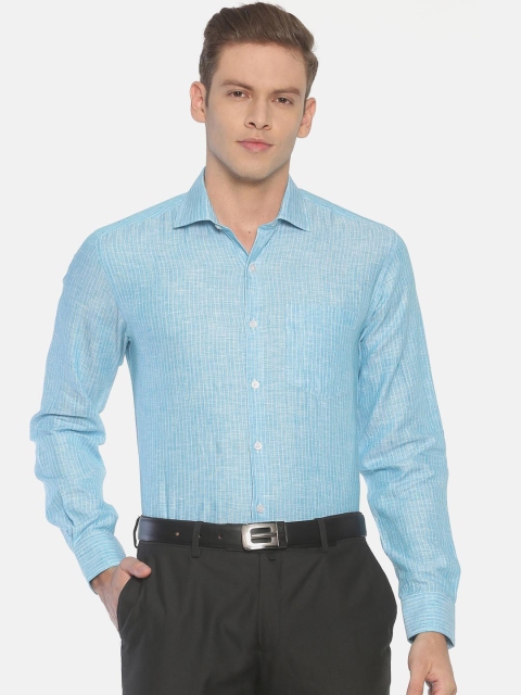

Linen Club Men Turquoise Blue Regular Fit Striped Formal Shirt