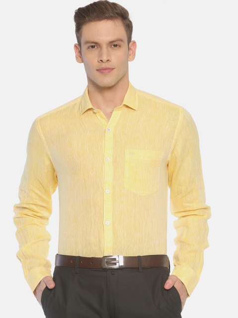 

Linen Club Men Yellow Regular Fit Self Design Sustainable Formal Shirt