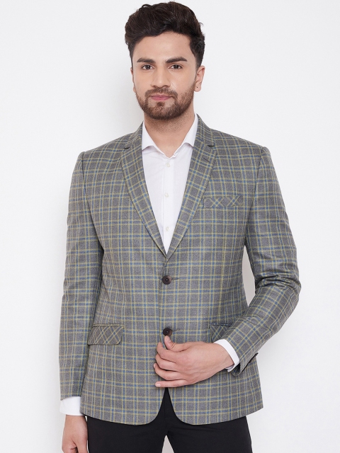 

Spirit Men Grey Checked Tailored-Fit Single-Breasted Formal Blazer