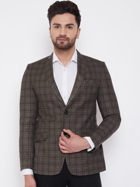 

Spirit Men Grey & Black Checked Tailored-Fit Single-Breasted Formal Blazer