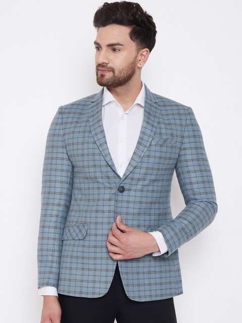 

Spirit Men Blue Checked Tailored-Fit Single-Breasted Formal Blazer