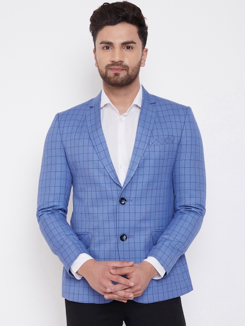 

Spirit Men Blue Checked Tailored-Fit Single-Breasted Formal Blazer