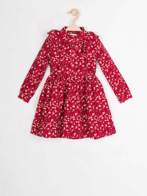 

Peppermint Girls Maroon Printed Fit and Flare Dress