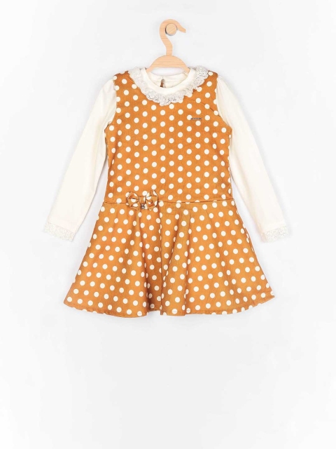 

Peppermint Girls Mustard Yellow & White Polka Dot Printed Fit and Flare Dress