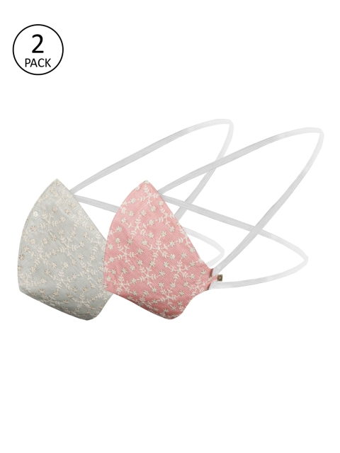 

VASTRAMAY Unisex Pack of 2 Reusable 3-Ply Embroidered Protective Outdoor Head Band Masks, Pink