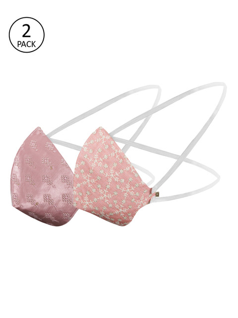 

VASTRAMAY Unisex 2 Pcs Embroidered 3-Ply Anti-Pollution Reusable Outdoor Masks, Pink
