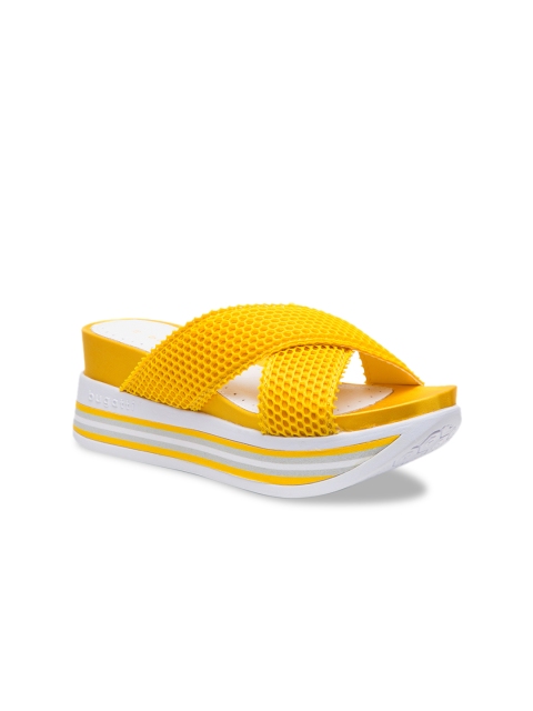 

Bugatti Women Yellow Woven Design Flatform Heels