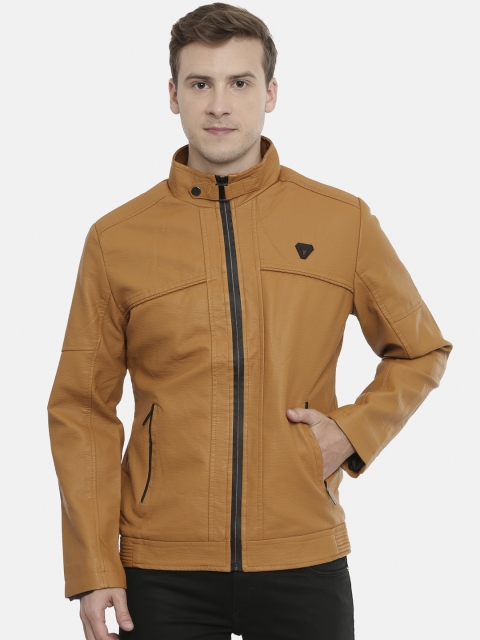 

SHOWOFF Men Tan-Brown Solid Water Resistant Leather Jacket