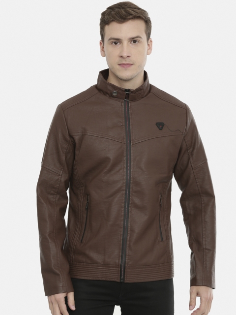 

SHOWOFF Men Coffee Brown Solid Water Resistant Leather Jacket