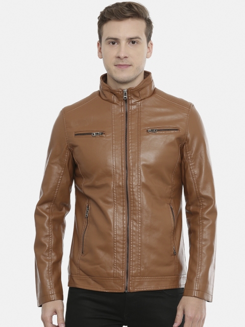 

SHOWOFF Men Brown Solid Water Resistant Leather Jacket