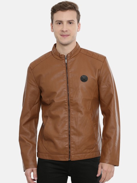 

SHOWOFF Men Brown Solid Water Resistant Leather Jacket