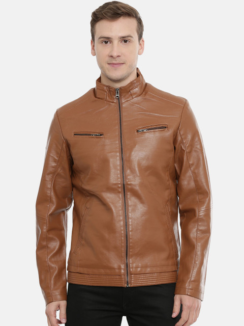 

SHOWOFF Men Brown Solid PU Leather Jacket