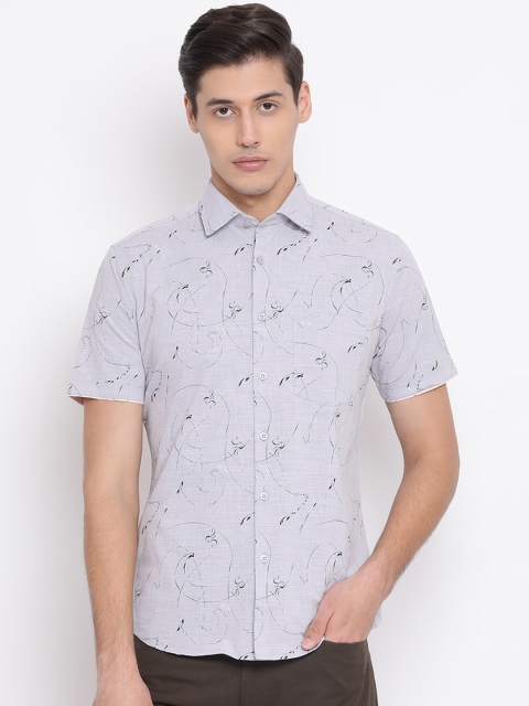 

Crimsoune Club Men Grey Slim Fit Printed Linen Casual Shirt
