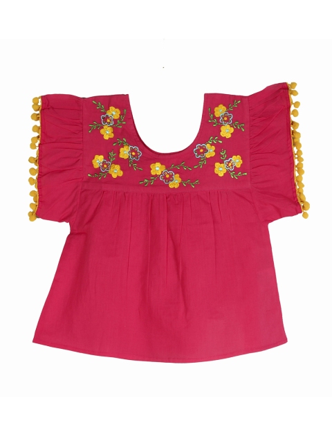 

My Little Lambs Girls Pink Printed A-Line Pure Cotton Top