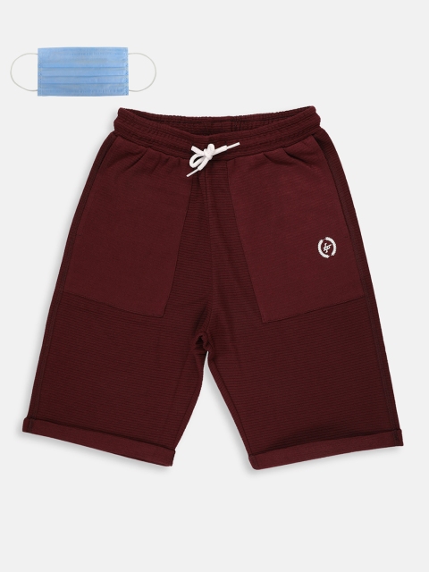 

Lil Tomatoes Boys Maroon Solid Regular Fit Regular Shorts