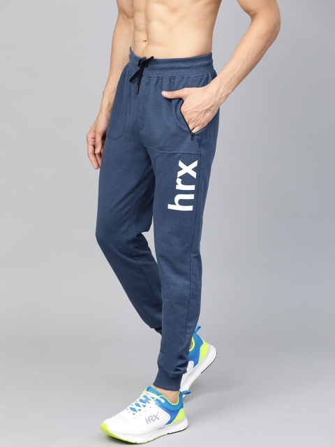 

HRX by Hrithik Roshan Men Navy Melange Solid Regular Fit Bio-Wash Lifestyle Joggers, Navy blue