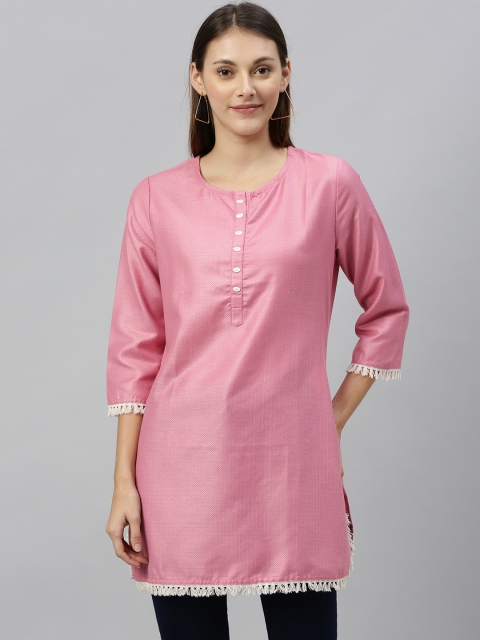 

Anouk Women Pink Woven Design Straight Kurta with Tassels Detail