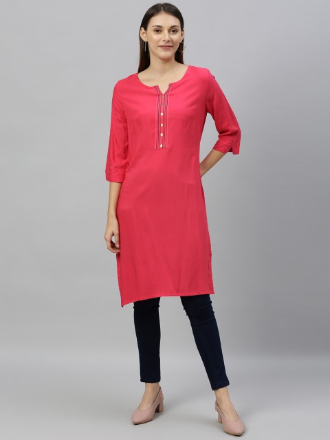 

Anouk Women Pink Solid Straight Kurta