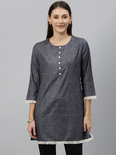 

Anouk Women Charcoal Grey Solid Straight Kurta with Tassels Detail