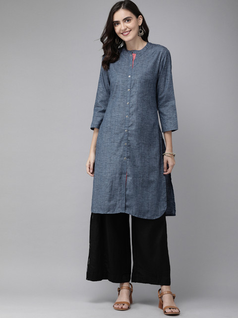 

Anouk Women Navy Blue Solid Straight Kurta