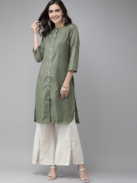 

Anouk Women Olive Green Solid Straight Kurta