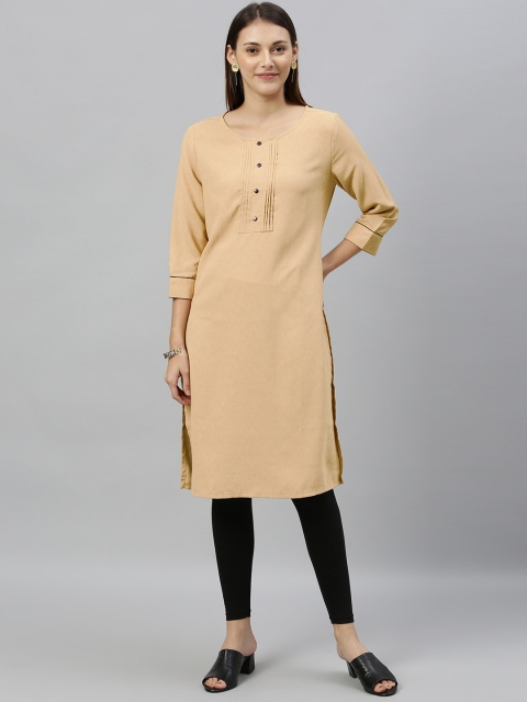 

Anouk Women Beige Solid Straight Kurta With Front Tucks