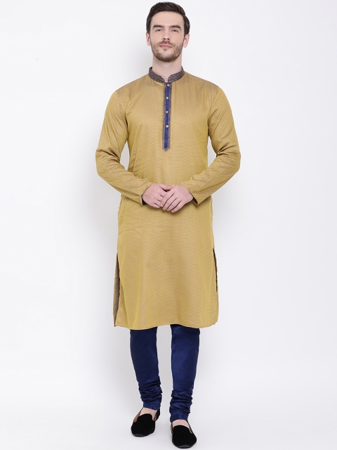 

Lakshya by Manish Men Mustard Yellow & Navy Blue Printed Straight Kurta