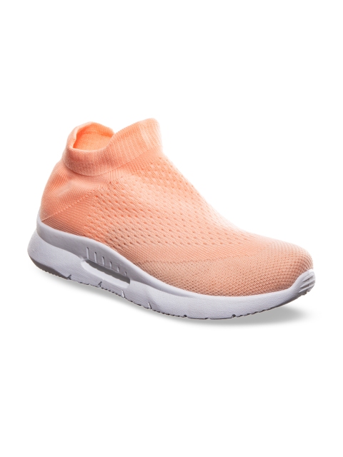 

Khadims Women Peach-Coloured Woven Design Textile Mid-Top Slip-On Sneakers