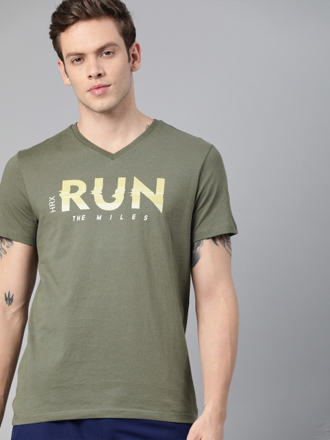 

HRX by Hrithik Roshan Men Olive Green Solid Bio-Wash Running T-shirts