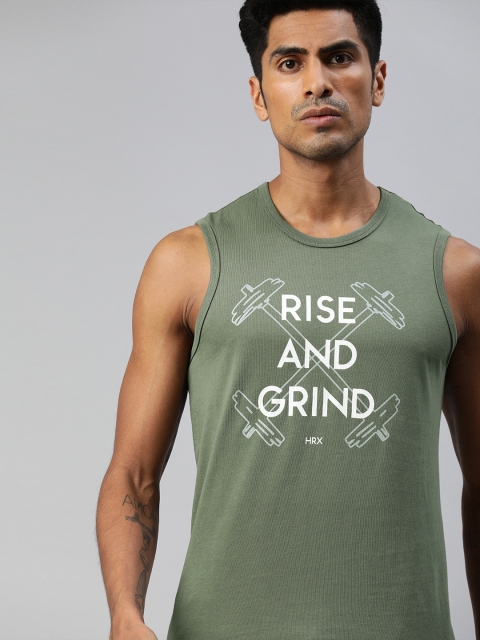 

HRX by Hrithik Roshan Men Olive Green Printed Bio-Wash Training Tshirt