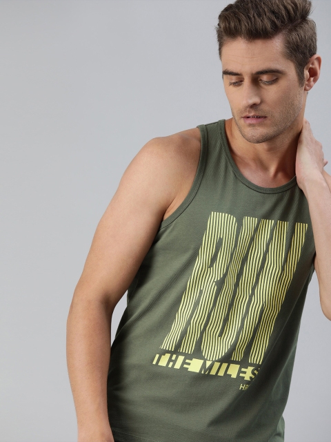 

HRX by Hrithik Roshan Men Olive Green Solid Bio-Wash Running Tank Top