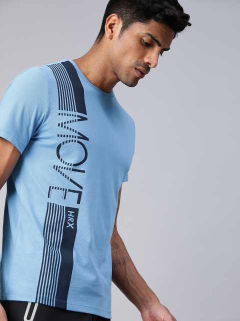 

HRX by Hrithik Roshan Men Blue Placement Printed Bio-Wash Lifestyle Tshirts