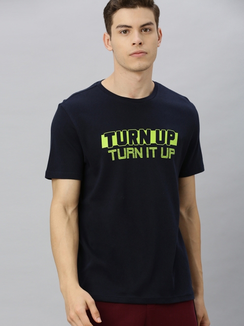 

HRX by Hrithik Roshan Men Navy Solid Typography Bio-Wash Lifestyle Tshirt, Navy blue