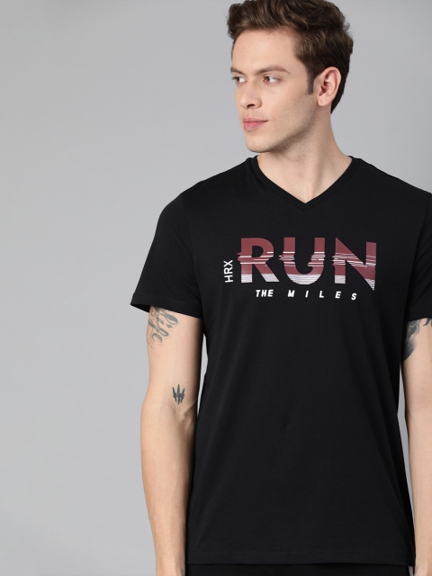 

HRX by Hrithik Roshan Men Black Printed Bio-Wash Running T-shirt
