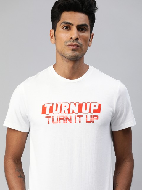 

HRX by Hrithik Roshan Men White & Orange Typography Print Bio-Wash Lifestyle T-shirt