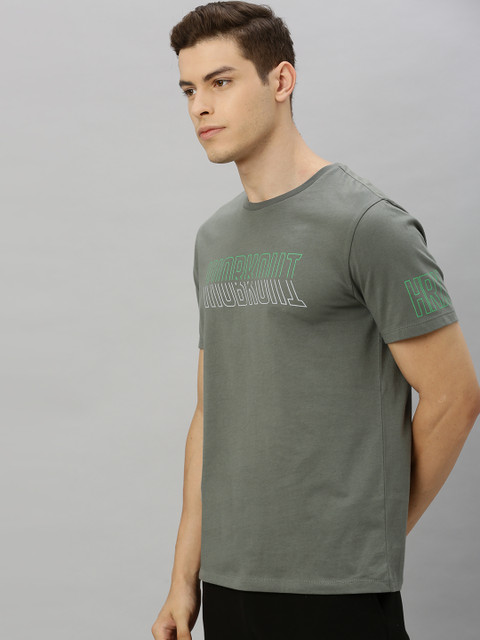 

HRX by Hrithik Roshan Men Olive Green Printed Bio-Wash Training Tshirt