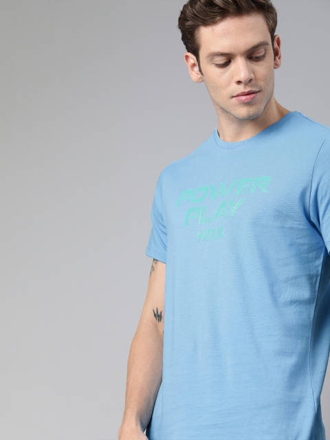 

HRX by Hrithik Roshan Men Blue Solid Typography Bio-Wash Lifestyle T-shirts