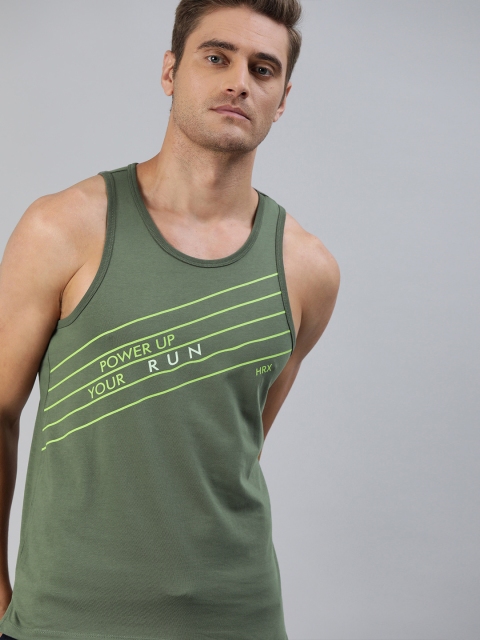 

HRX by Hrithik Roshan Men Olive Green Solid Bio-Wash Running Tank Top