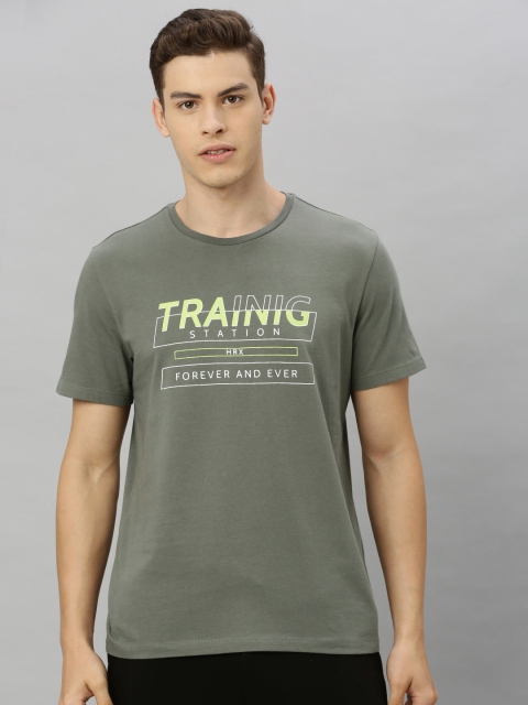 

HRX by Hrithik Roshan Men Olive Green Solid Bio-Wash Training Tshirts