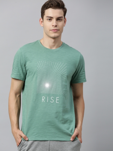 

HRX by Hrithik Roshan Men Green Printed Bio-Wash Yoga T-shirt, Sea green