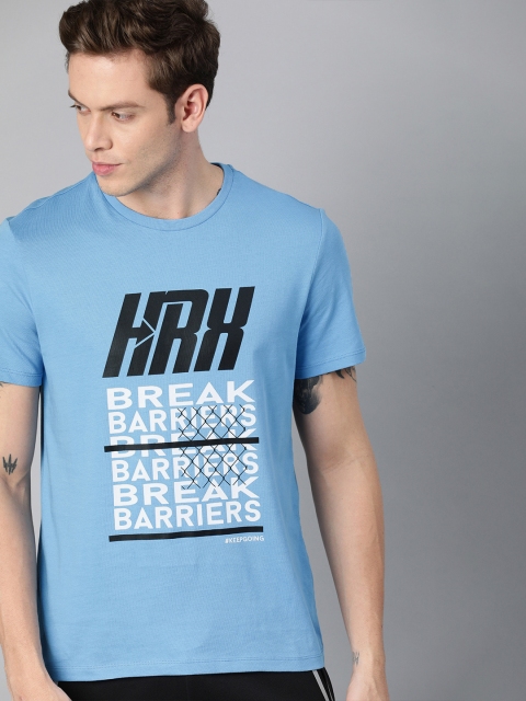 

HRX by Hrithik Roshan Men Blue Solid Typography Bio-Wash Lifestyle T-shirt
