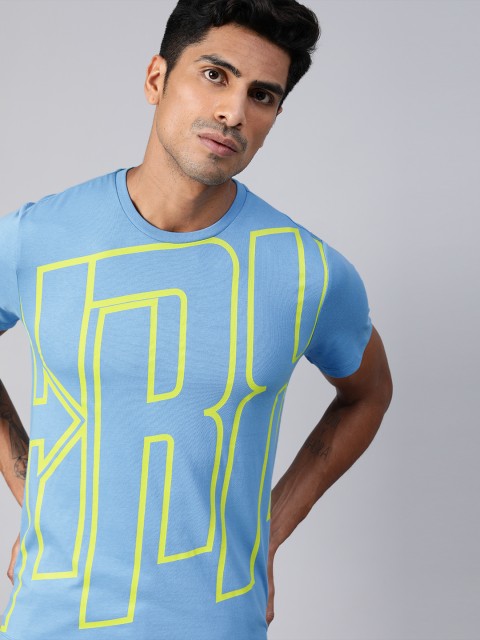 

HRX by Hrithik Roshan Men Blue Solid Typography Bio-Wash Lifestyle Tshirts