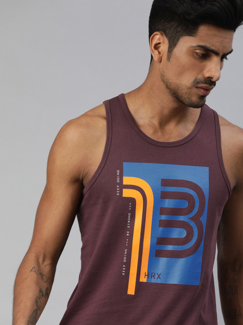 

HRX by Hrithik Roshan Men Brown Printed Bio-Wash Training Tank T-shirt