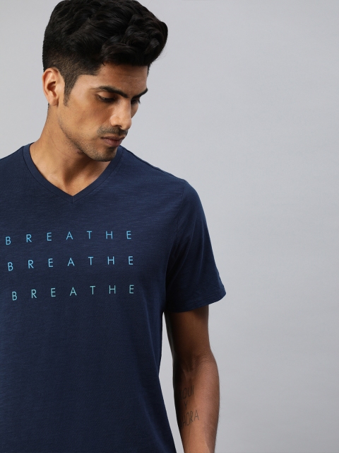 

HRX by Hrithik Roshan Men Navy Blue Typography Print Bio-Wash Yoga T-shirt